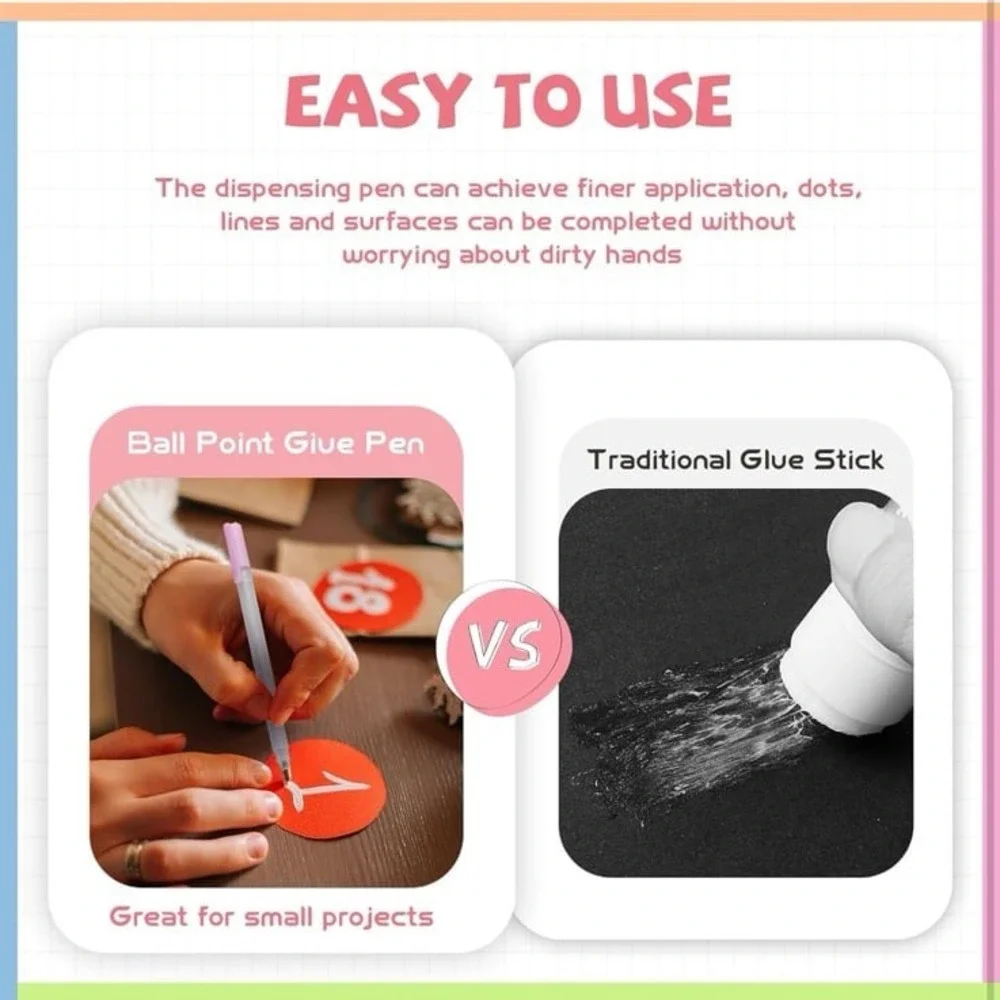 Fulmoon 24 Pieces Ball Point Glue Pen with Glue Refills for Quick Dry Pen for Pa